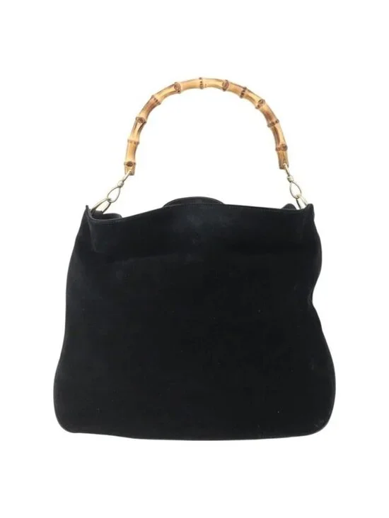 Authentic GUCCI Bamboo Shoulder Bag Suede Black Gold 001 1014 1577 - Picture 5 of 16